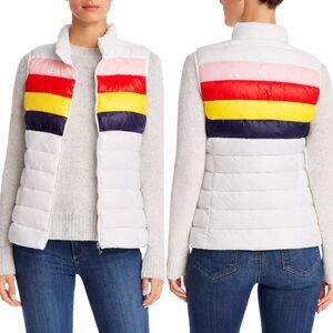 Aqua Rainbow Stripe Puffer Vest Jacket XS Lightweight Quilted Zip Front
